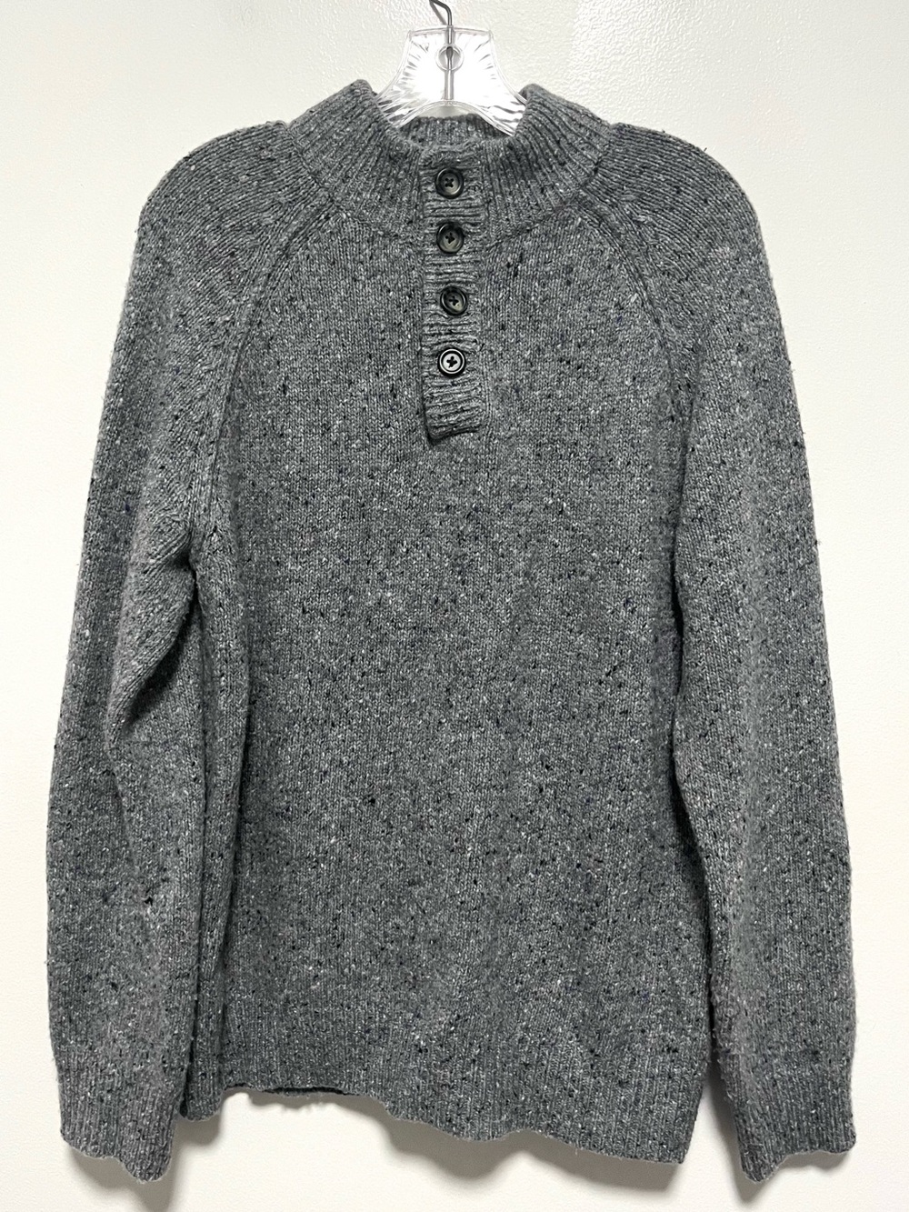 NEW Marine Layer Mock Neck Wool Alpaca Knit Gray Henley Sweater Medium